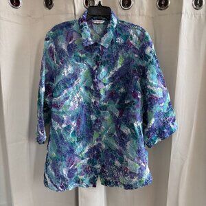 Allison Daley Top‎ Plus Size 20W Fairy Whimsical Button Up Mesh Boho Retro 18652